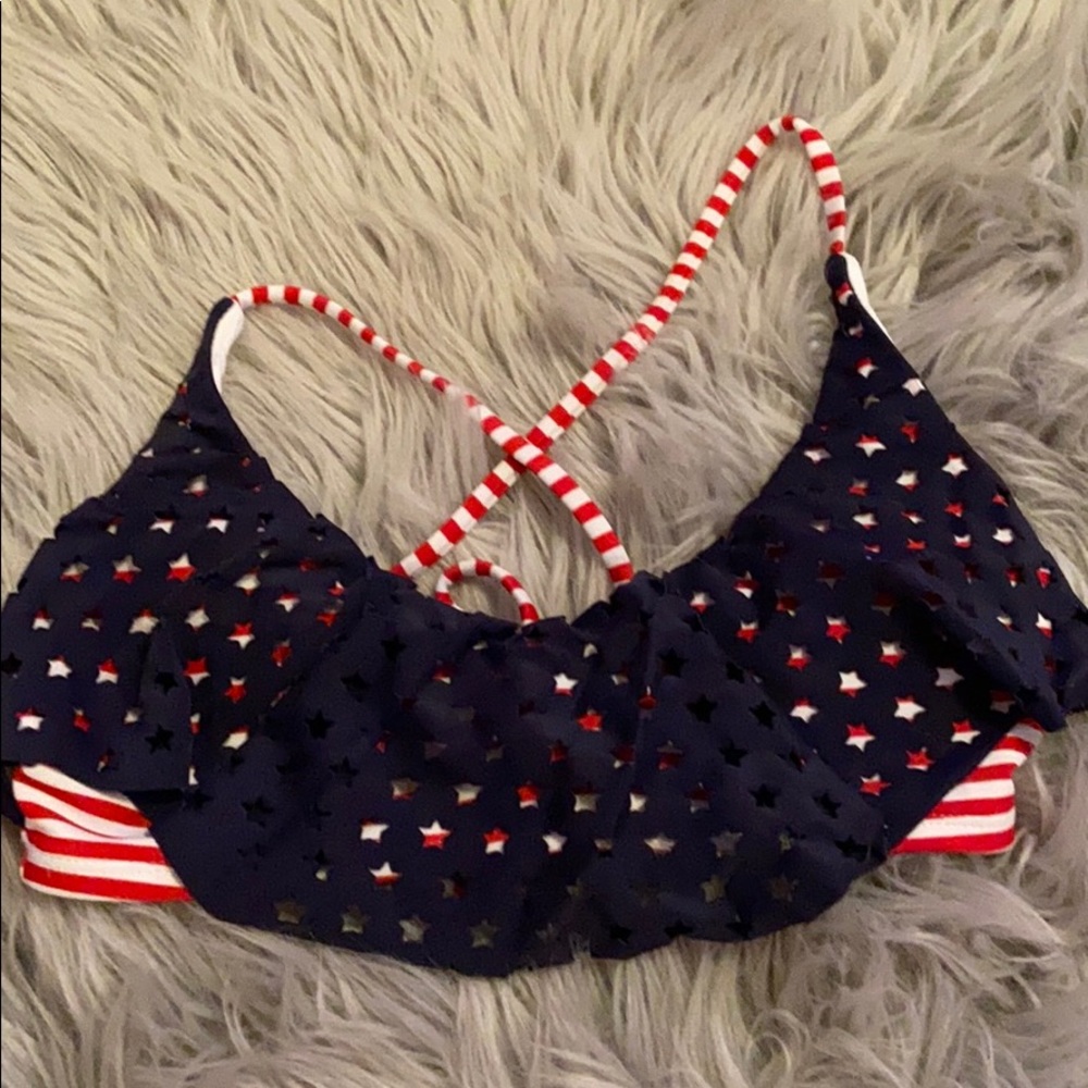 Red, white and blue bathing suit top